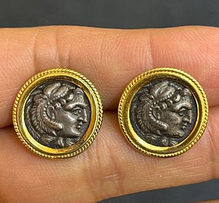 Vintage Yellow Gold Ancient coin Alexander III 'the Great', Posthumous Studs