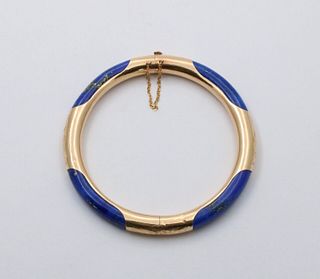 Vintage Lapis Lazuli Yellow Gold Hinge Bracelet