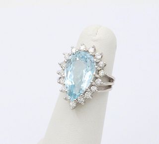 Estate Aquamarine Diamonds White Gold Ring