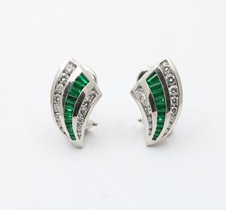 Charles Krypell Platinum Diamond And Emerald Earrings