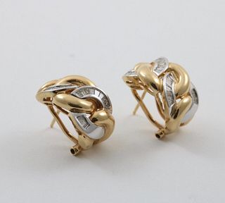 Vintage Gold Diamond Curb Link Huggie Earrings.