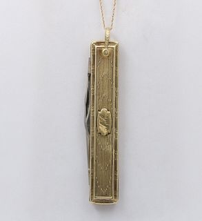 Vintage Yellow Gold Pocket Knife Pendant, Necklace