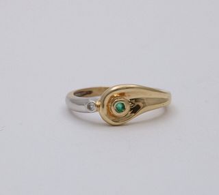 Vintage Teardrop Emerald Diamond Yellow and White Gold Ring