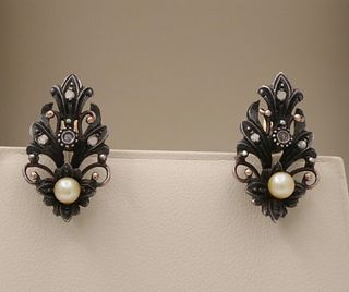 Victorian Gold Diamond And Pearl Earrings
