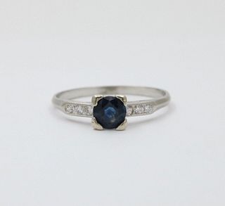 Vintage Platinum Sapphire & Diamond Ring Band, Engagement Ring