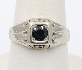 Art Deco Sapphire White Gold Unisex Ring Band