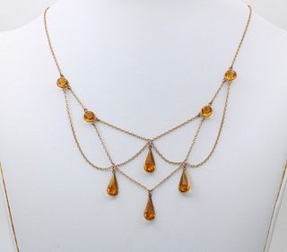 Vintage Festoon Chandelier Citrine Gold Filled Necklace