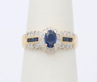 Vintage Yellow Gold Sapphire and Diamond Ring, Engagement Ring
