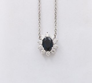 Vintage White Gold Sapphire & Diamond Pendant Necklace
