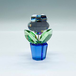 Swarovski Crystal Figurine, Clear Flower in Blue Pot