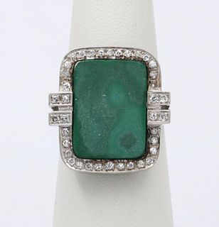 Vintage Aventurine and Diamond White Gold Ring, Statement Ring 12.4 grams
