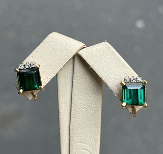 Vintage Gold Green Tourmaline and Diamond Earrings.