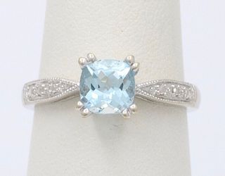 Classic White Gold Aquamarine Ring, Engagement Ring