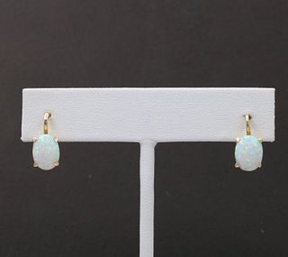 Vintage Synthetic Opal Yellow Gold Lever Back Earrings