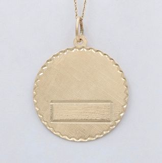 Vintage Yellow Gold Medallion Charm Pendant.