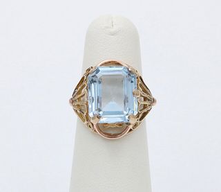 Vintage Yellow & Rose Gold Aquamarine Ring, Statement Ring.