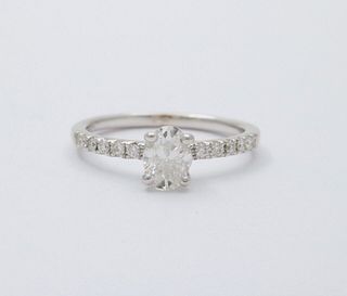 Vintage Solitaire Oval Diamond White Gold Engagement Ring