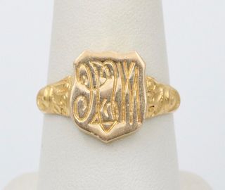 Antique Art Deco Gold Shield Signet Ring, Ring Band