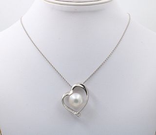 Vintage South Sea Pearl Diamonds White Gold Pendant and Chain