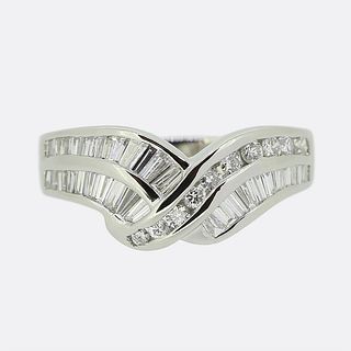 Platinum Baguette Cut Diamond Crossover Ring