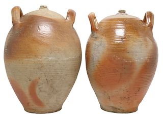 (2) FRENCH PROVINCIAL STONEWARE OIL JUGS