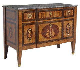 FRENCH NEOCLASSICAL MARBLE-TOP INLAID COMMODE