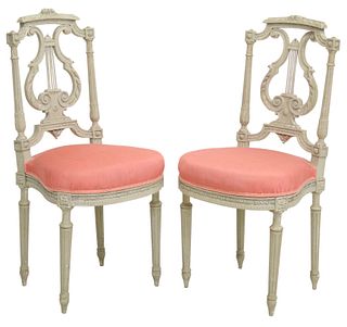 (2) FRENCH LOUIS XVI STYLE PAINTED LYRE-BACK CHAIRS