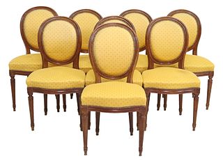 (8) FRENCH LOUIS XVI STYLE UPHOLSTERED DINING CHAIRS