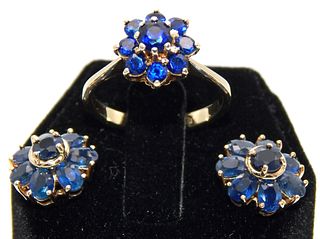 14K Gold & Tanzanite Cluster Ring & Matching Earrings