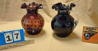 Tray Hand Blown Thousand Eye Amethyst Glass Vase 9" and Pitcher 9 1/2"