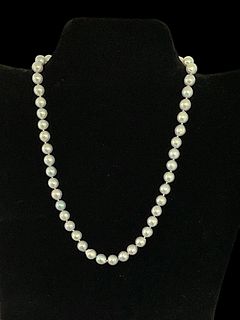 Silver Blue Japanese Akoya Pearl Necklace with Sterling Silver Clasp