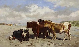 DE HAAS, Johannes. Oil on Canvas. Cattle on the