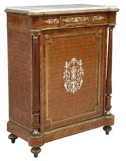 FINE FRENCH LOUIS XVI STYLE INLAID PARQUETRY SIDE CABINET