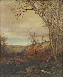 MCENTEE, Jervis. Oil on Canvas. Wooded Landscape.