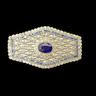 Antique Art Deco Sapphire & Diamond Brooch