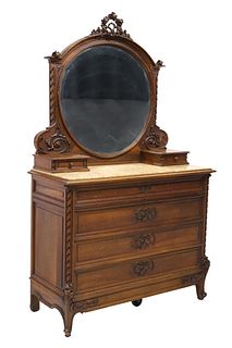 LOUIS XV STYLE MARBLE-TOP WALNUT DRESSING COMMODE