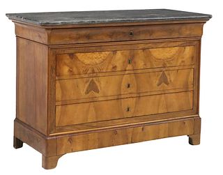 FRENCH LOUIS PHILIPPE MARBLE-TOP FIGURED WALNUT COMMODE