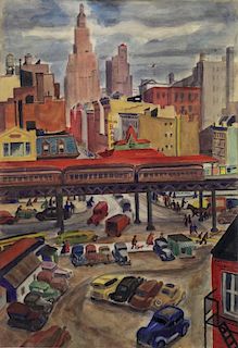 HARTMAN, Bertram. Watercolor. El Train, New York,