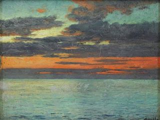 WAUGH, Frederick Judd. Oil on Board. Sunset at Sea