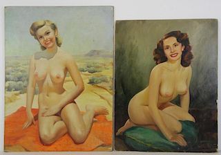 VION DOREK. Two Oil on Board. Pin-Up Nudes.