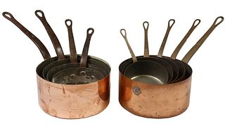 (9) FRENCH COPPER GRADUATED SAUCEPANS