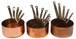 (17) FRENCH COPPER GRADUATED SAUCEPANS