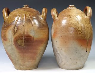 (2) FRENCH PROVINCIAL STONEWARE OIL JUGS