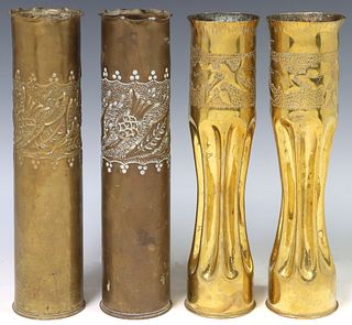 (4) FRENCH WWI-ERA TRENCH ART ARTILLERY SHELL VASES