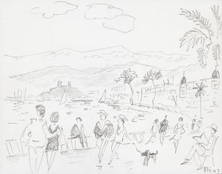 Jean-Claude Picot (French, 1933-2020), Beach Scene, Pencil Drawing