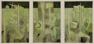 ADLER, S. Oil & Mixed Media Collage Triptych.