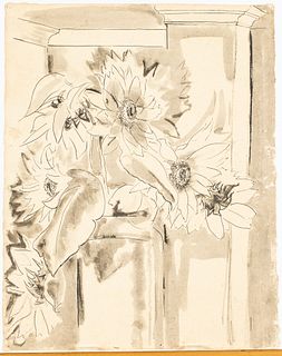 Mary Aiken (Sav, 1905-1992), Floral Still Life, Ink