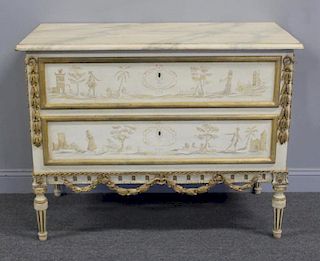 Venetian Style Paint Decorated 2 Drawer Commode.
