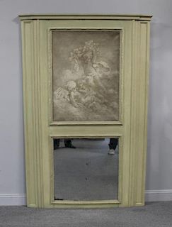 Large Antique Green Painted Trumeau Mirror.