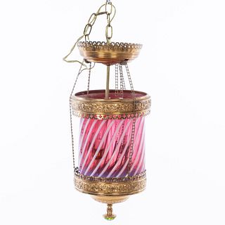 Victorian Glass and Gilt-Metal Hanging Lamp, 19th C
